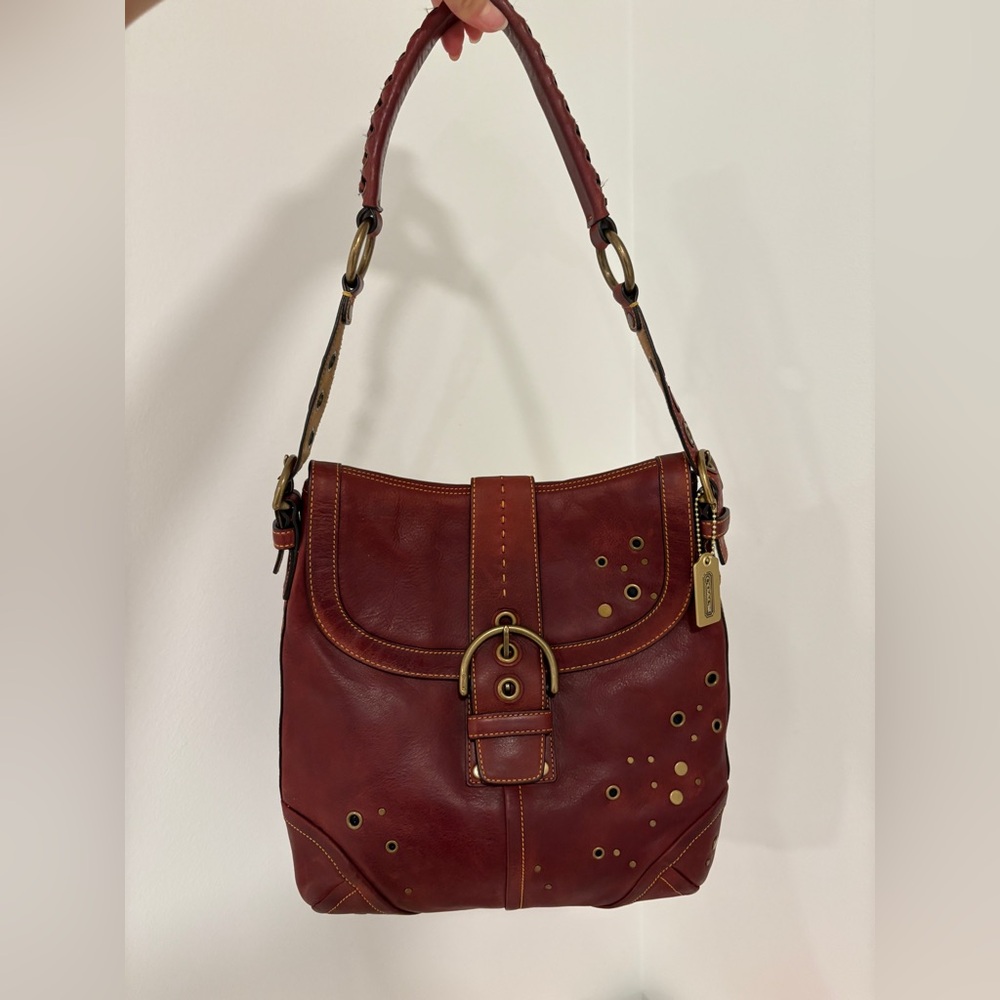COACH RARE Limited Edition Soho Leather Studded Oxblood Duffel Shoulder Bag 9646